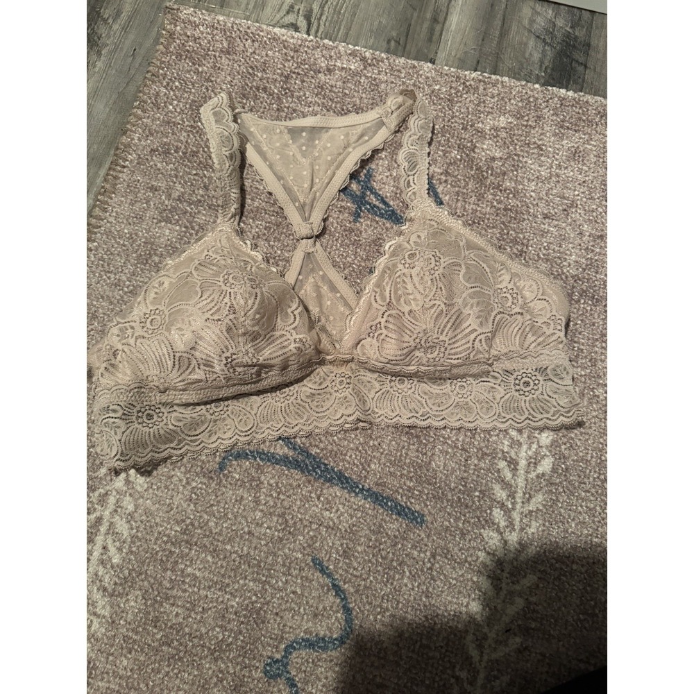 Aerie Floral Lace Racerback Bralette Nude Large Intimates